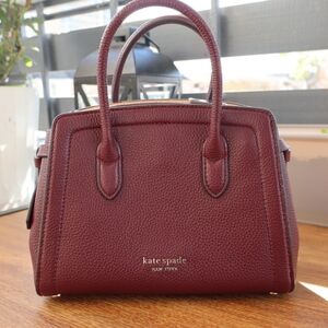 kate spade small pebbled leather satchel in burgundy